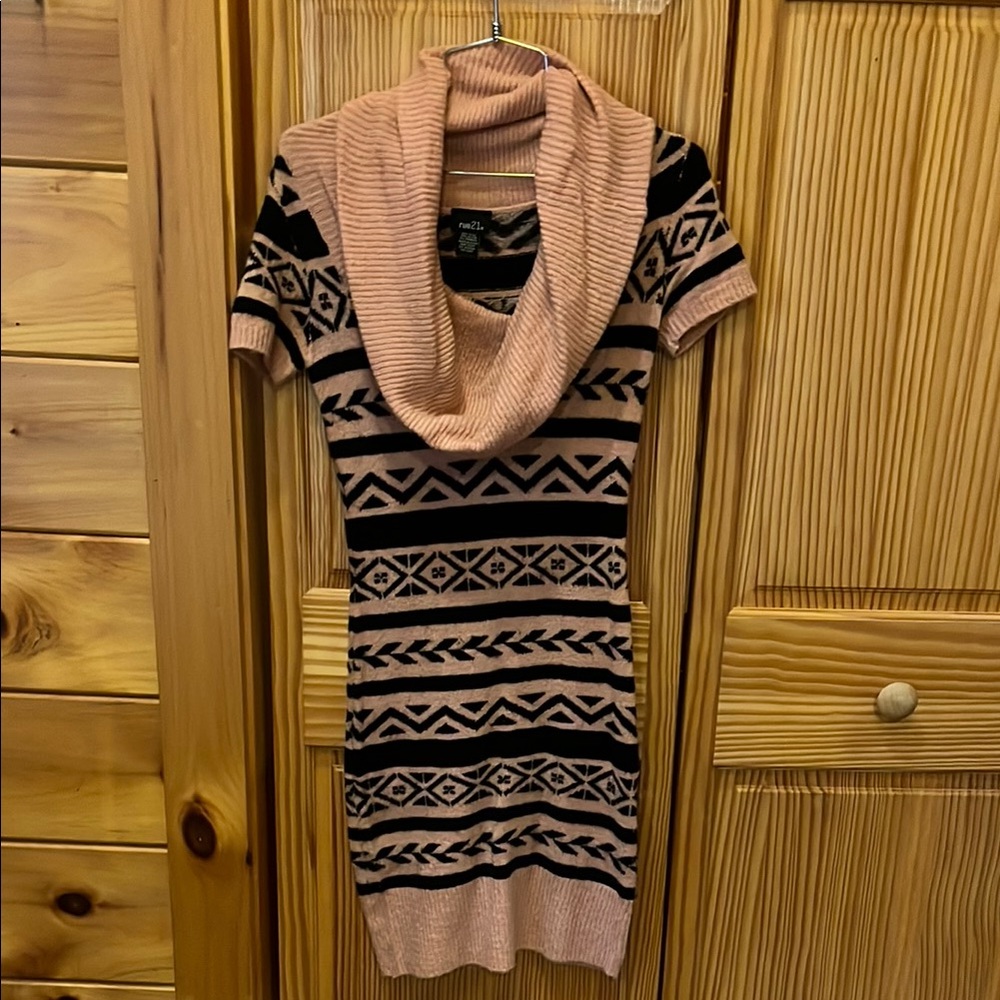 Mossimo Pink and Black Cowl Neck Sweater Dress
